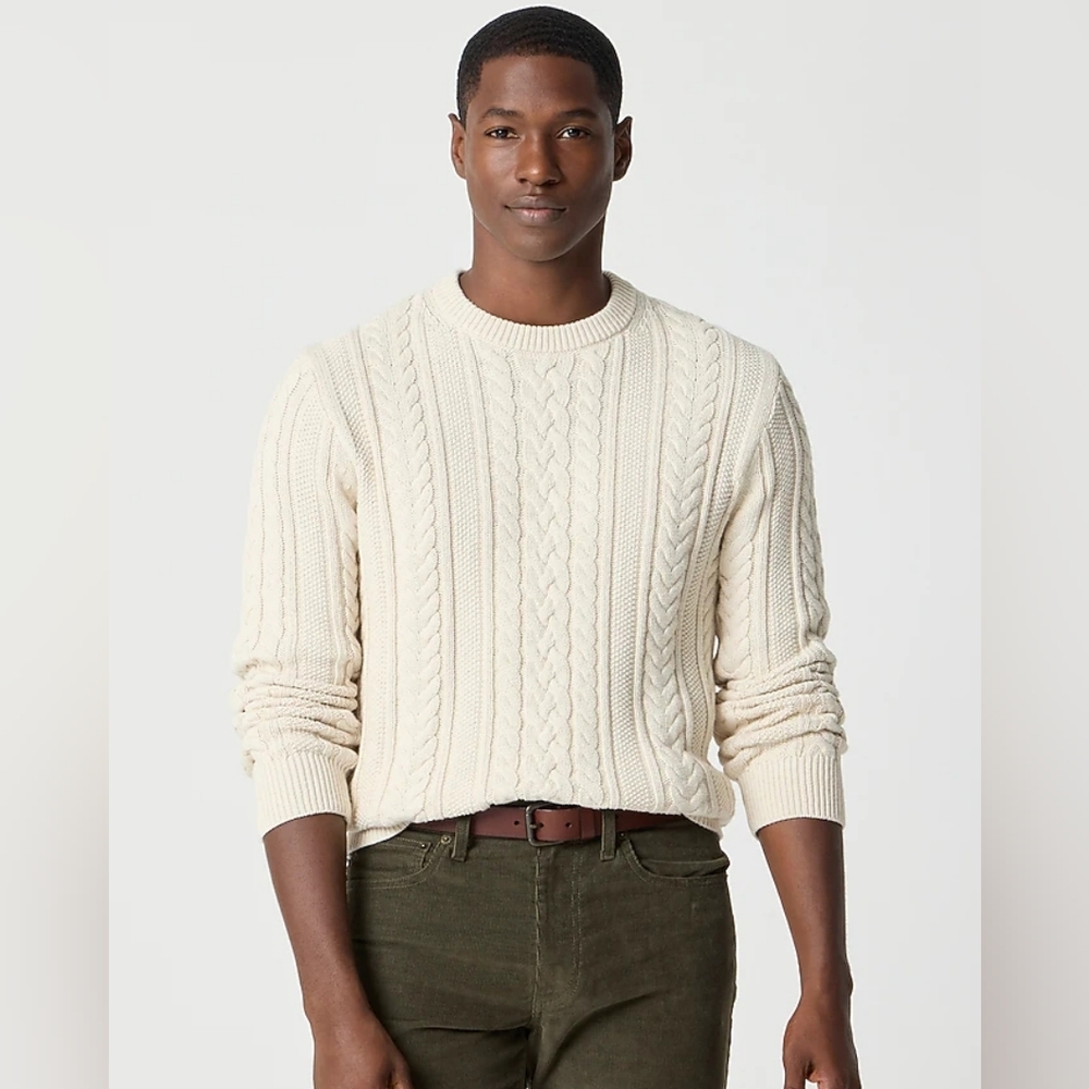 J. Crew Factory Men's Ivory Cable Knit Crewneck Sweater
